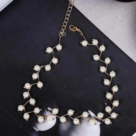 "Under the Sea" Pearl Choker Silver/Gold Necklace - Picture 5 of 7